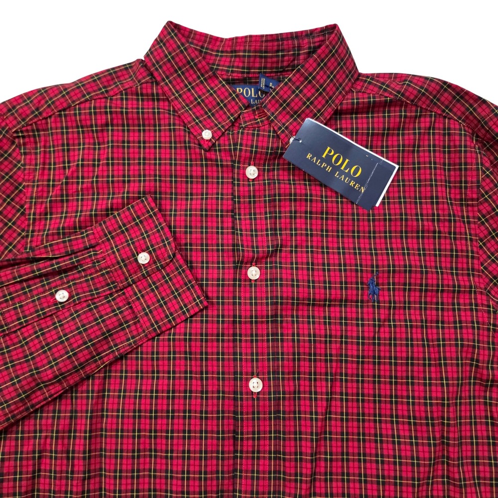 Polo Ralph Lauren Boys XL 18-20 Red Plaid Holiday Button Down Shirt NWT